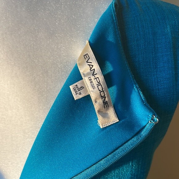 EVAN-PICONE NWOT SHEATH TEAL BLUE 100% POLYESTER, LINEN LOOK, CASUAL DRESS SZ 6 - Picture 12 of 15